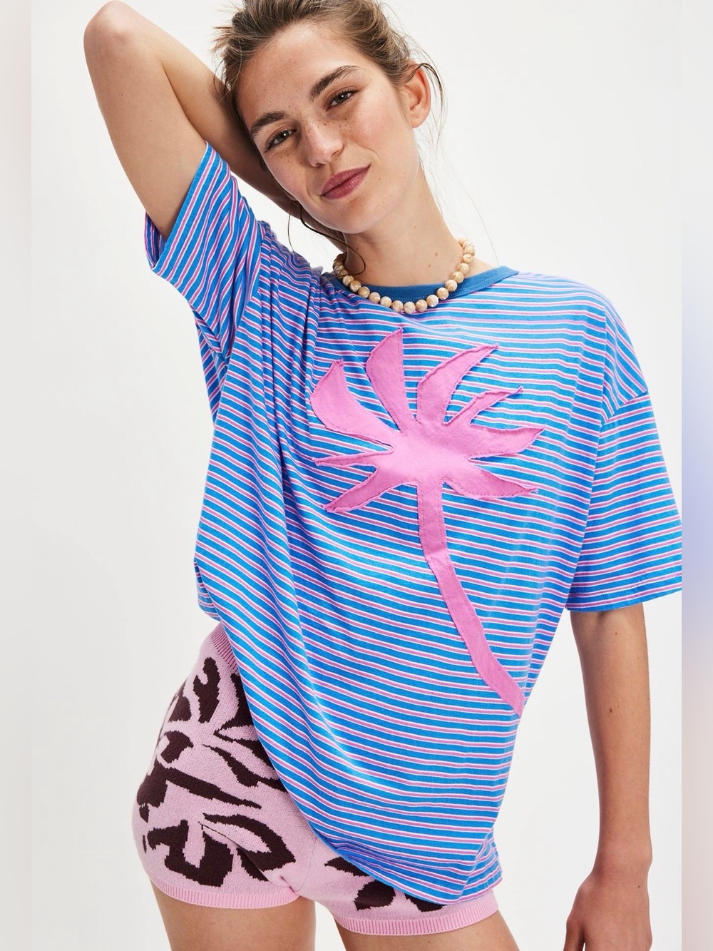 Free People - Ragabond Striped Palm Applique Tee - Size Large - SOLD OUT 💙🩷